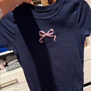 Hollister Navy Tee with Pink Bow